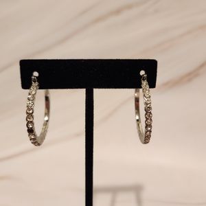 Silver Tone and Rhinestones Hoop Earrings